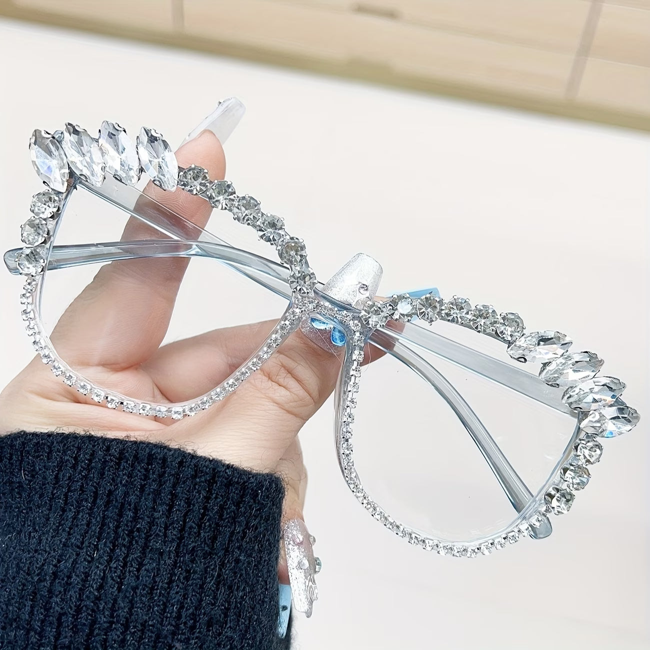 Rhinestone Cat Eye Glasses – Luxury Square Crystal Eye Glasses for Women Fashion