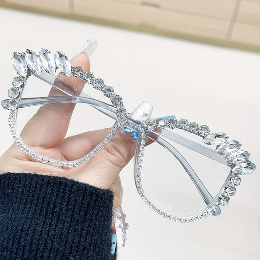 Rhinestone Cat Eye Glasses – Luxury Square Crystal Eye Glasses for Women Fashion