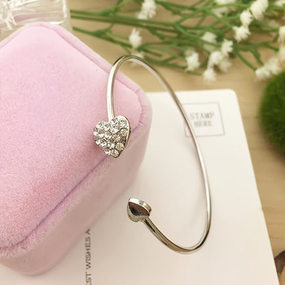 Heart-Shaped Rhinestone Bangles – Minimalist Artificial Bracelets for Women