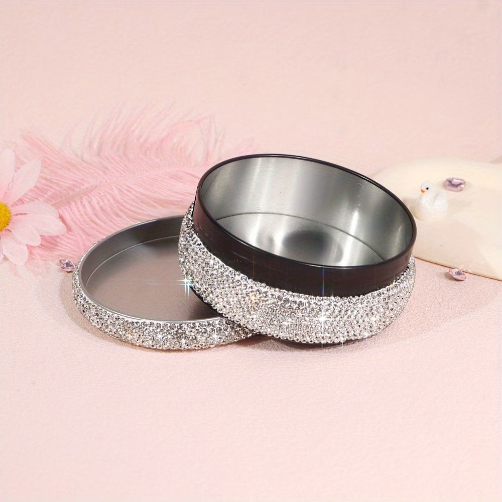 Storage Box – Round Jewelry Organizer with Glass Diamond Design Elegant Storage Container