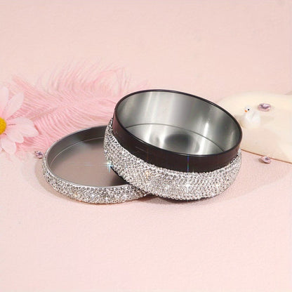 Storage Box – Round Jewelry Organizer with Glass Diamond Design Elegant Storage Container
