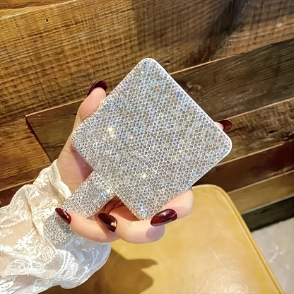 Luxury Rhinestone Vanity Mirror – Sparkling Handheld Makeup Mirror for Travel & Daily Use