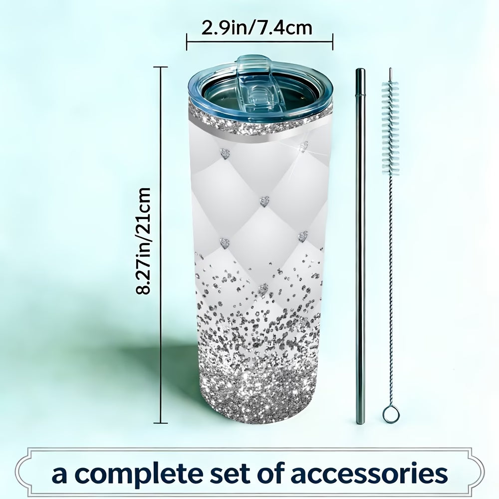 Glitter Stainless Steel Cups – Rhinestone Coffee Mugs Cute Strass Cup with Straw