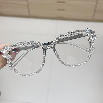 Rhinestone Cat Eye Glasses – Luxury Square Crystal Eye Glasses for Women Fashion