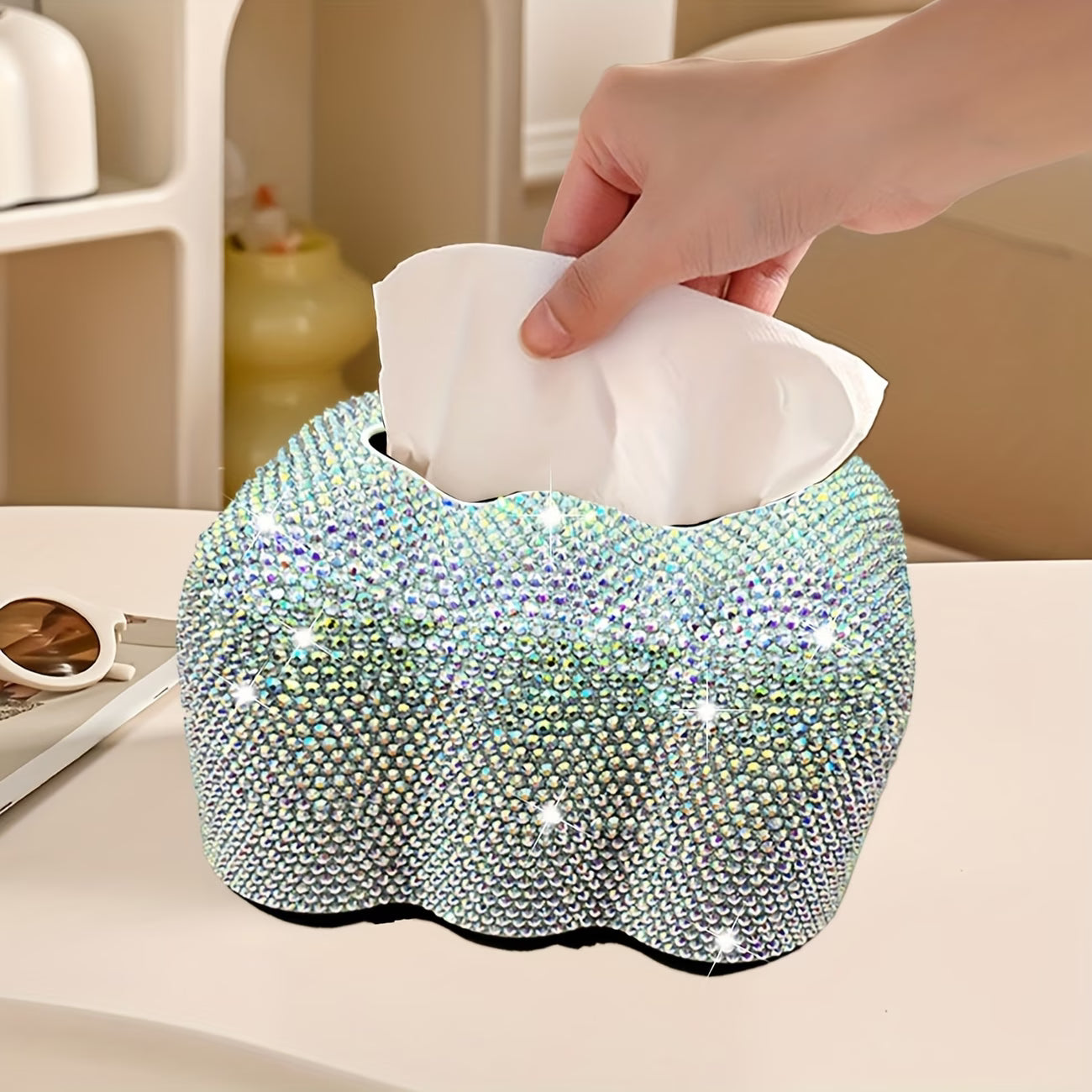 Sparkle Cloud Tissue Holder – Bling Rhinestone Tissue Box Cover for Home Decor