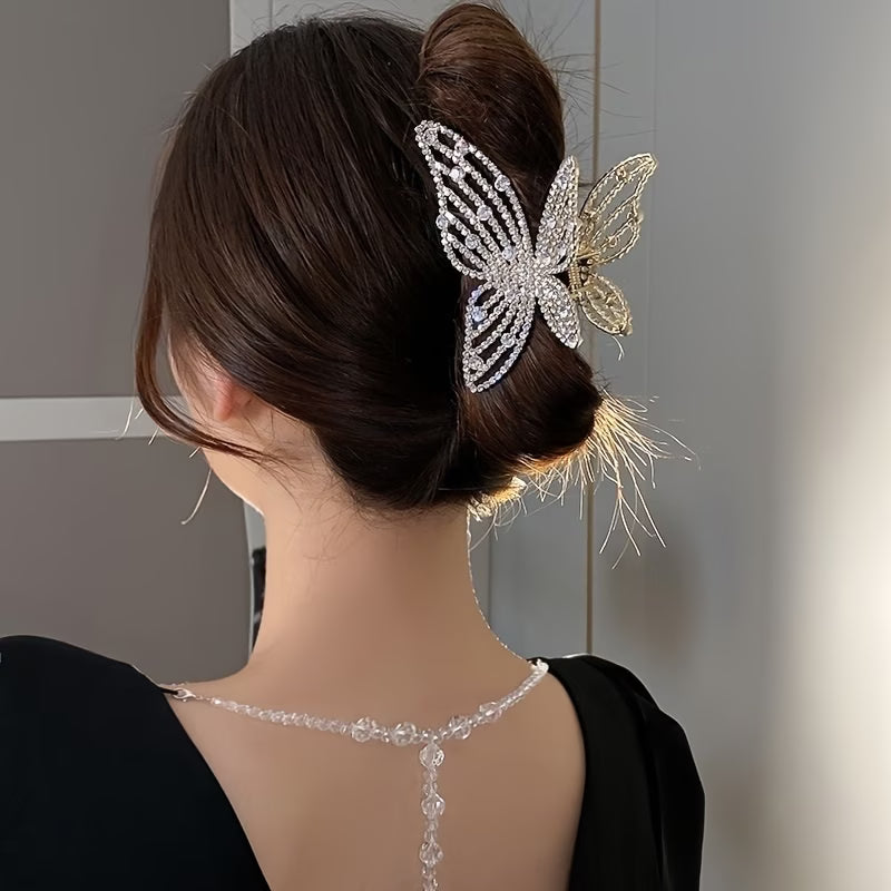 Butterfly Hair Claw – Rhinestone Pearl Hair Clips Elegant Claw Clips for Women