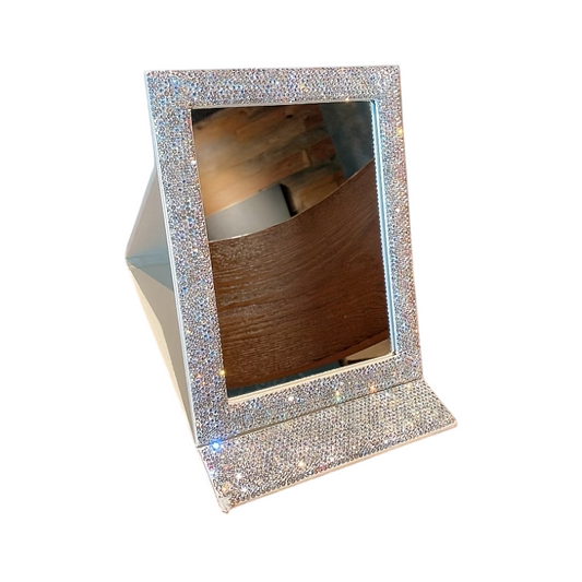 Rhinestone Vanity Mirror – Folding Square Makeup Mirror with Sparkling Floral Design