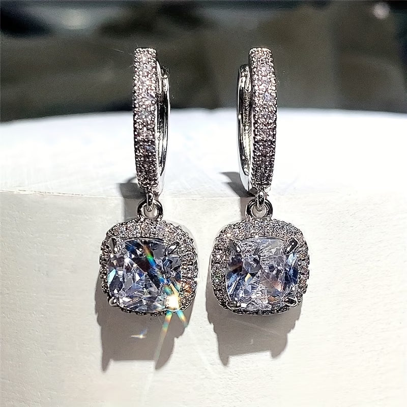 Elegant Square Zirconia Earrings – Artificial Earrings for Women Gold Plated Rhinestone Jewellery