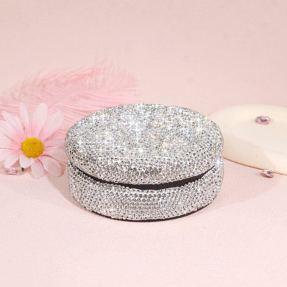 Storage Box – Round Jewelry Organizer with Glass Diamond Design Elegant Storage Container
