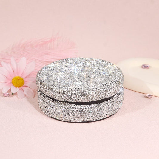 Storage Box – Round Jewelry Organizer with Glass Diamond Design Elegant Storage Container