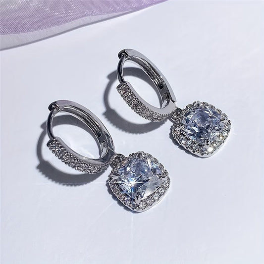 Elegant Square Zirconia Earrings – Artificial Earrings for Women Gold Plated Rhinestone Jewellery