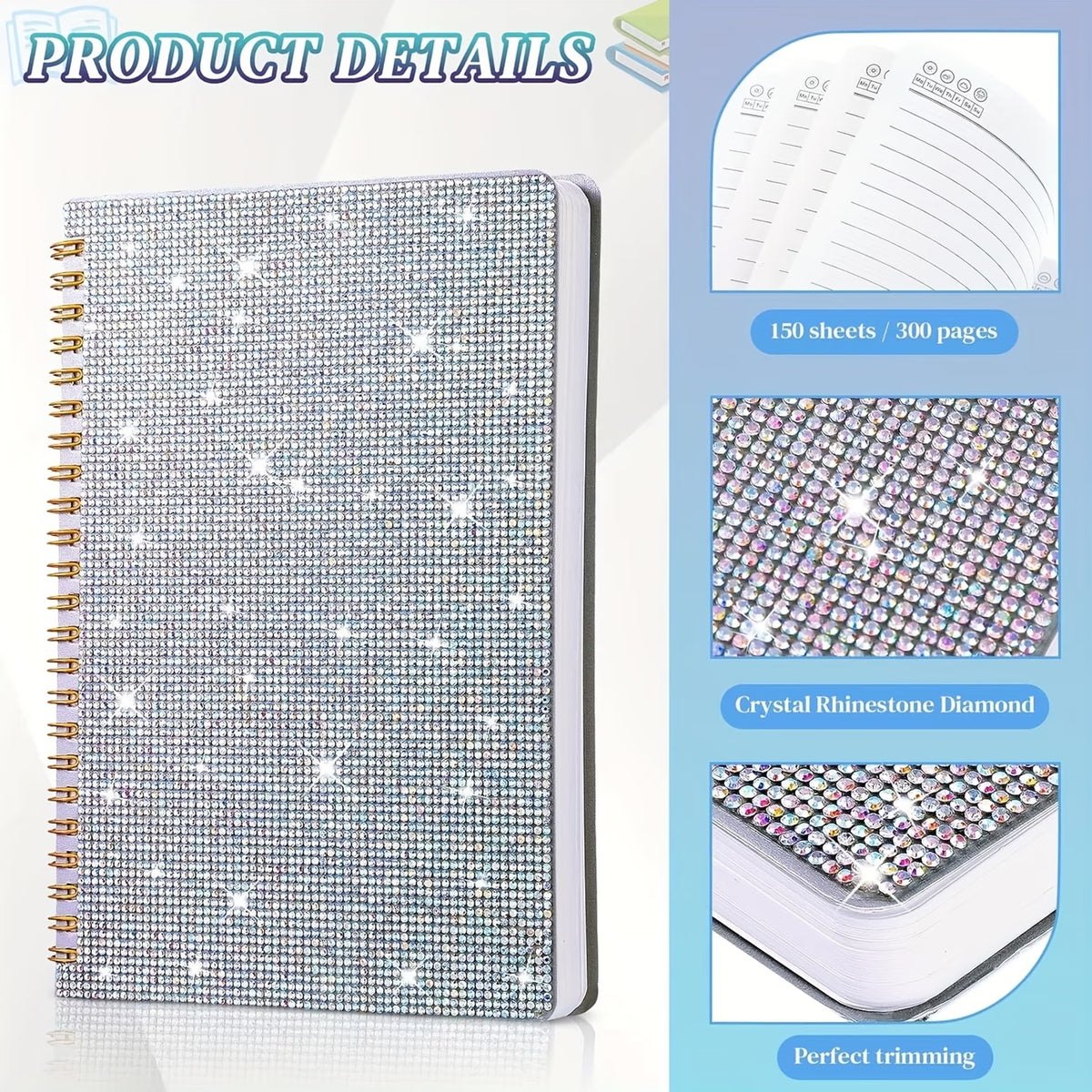 Rhinestone Diary Set – Sparkling Notebook & Glitter Pen A5 Crystal Notebook Set