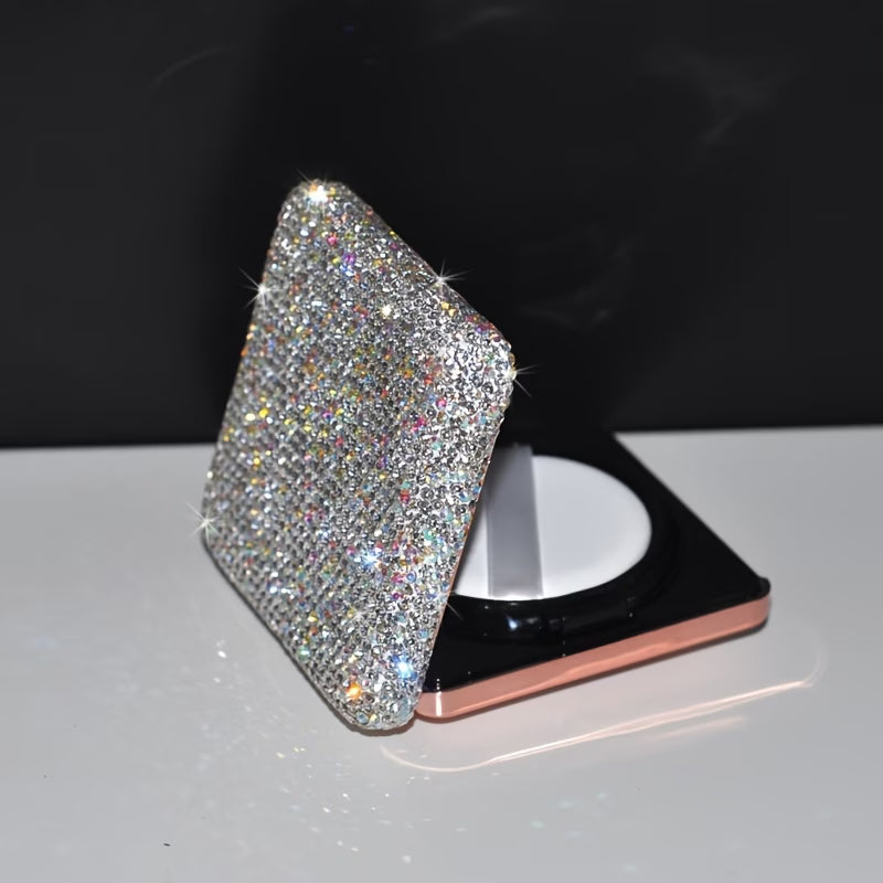 Storage Box – Luxury Diamond Powder Puff Organizer with Mini Mirror Cosmetic Storage Container