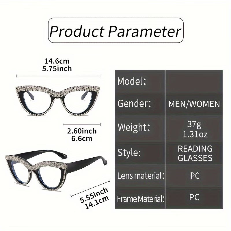 Elegant Cat-Eye Glasses – Rhinestone Eye Glasses for Women Reading & Fashion Wear