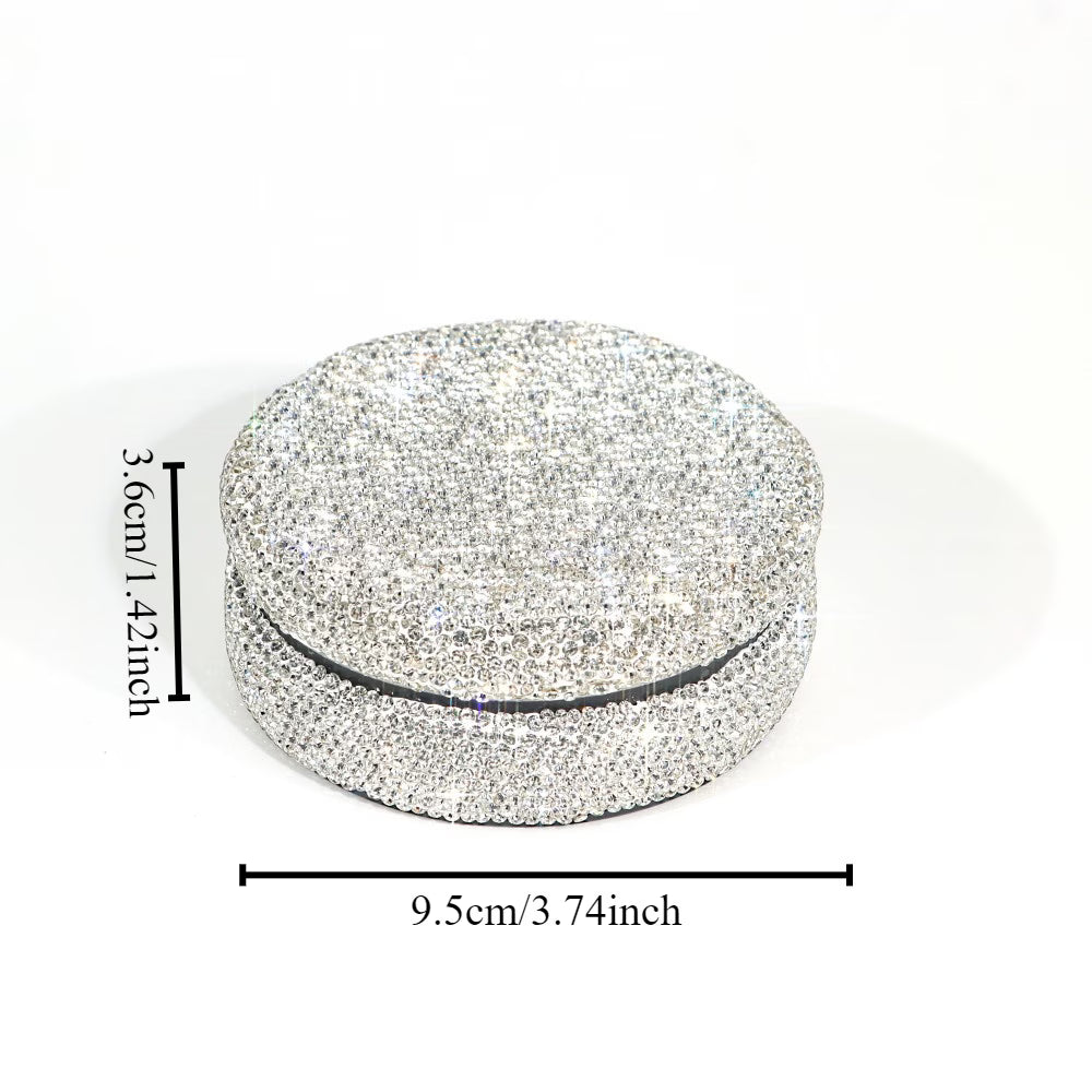 Storage Box – Round Jewelry Organizer with Glass Diamond Design Elegant Storage Container