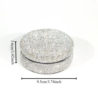 Storage Box – Round Jewelry Organizer with Glass Diamond Design Elegant Storage Container