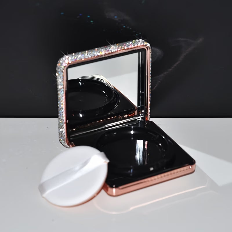Storage Box – Luxury Diamond Powder Puff Organizer with Mini Mirror Cosmetic Storage Container