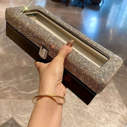 Storage Box – Luxury Rhinestone Watch Organizer Faux Leather Jewelry Storage Container