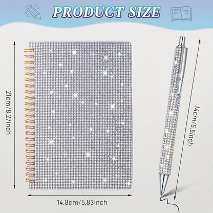 Rhinestone Diary Set – Sparkling Notebook & Glitter Pen A5 Crystal Notebook Set