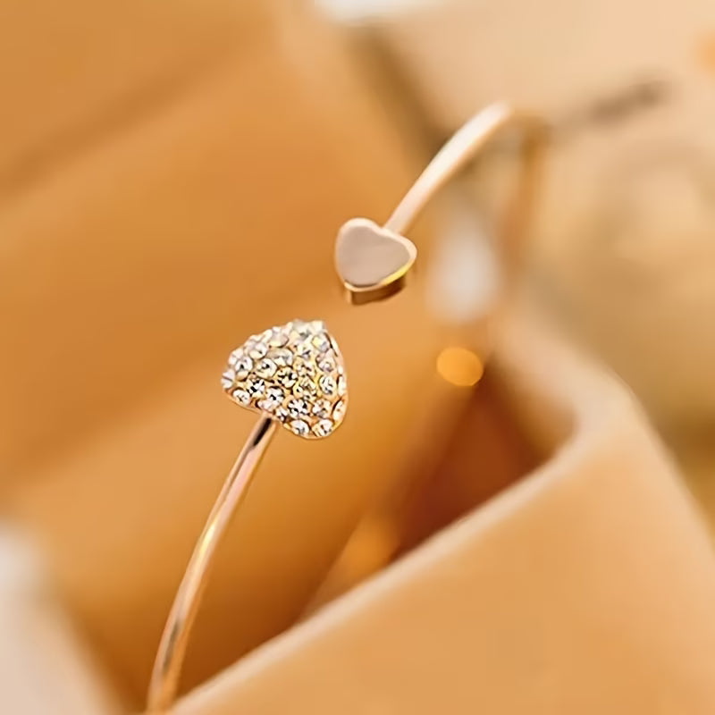Heart-Shaped Rhinestone Bangles – Minimalist Artificial Bracelets for Women