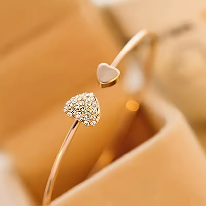 Heart-Shaped Rhinestone Bangles – Minimalist Artificial Bracelets for Women