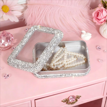 Storage Box – Rhinestone Jewelry Organizing Box Metal Storage Container for Rings & Earrings