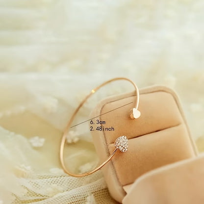 Heart-Shaped Rhinestone Bangles – Minimalist Artificial Bracelets for Women