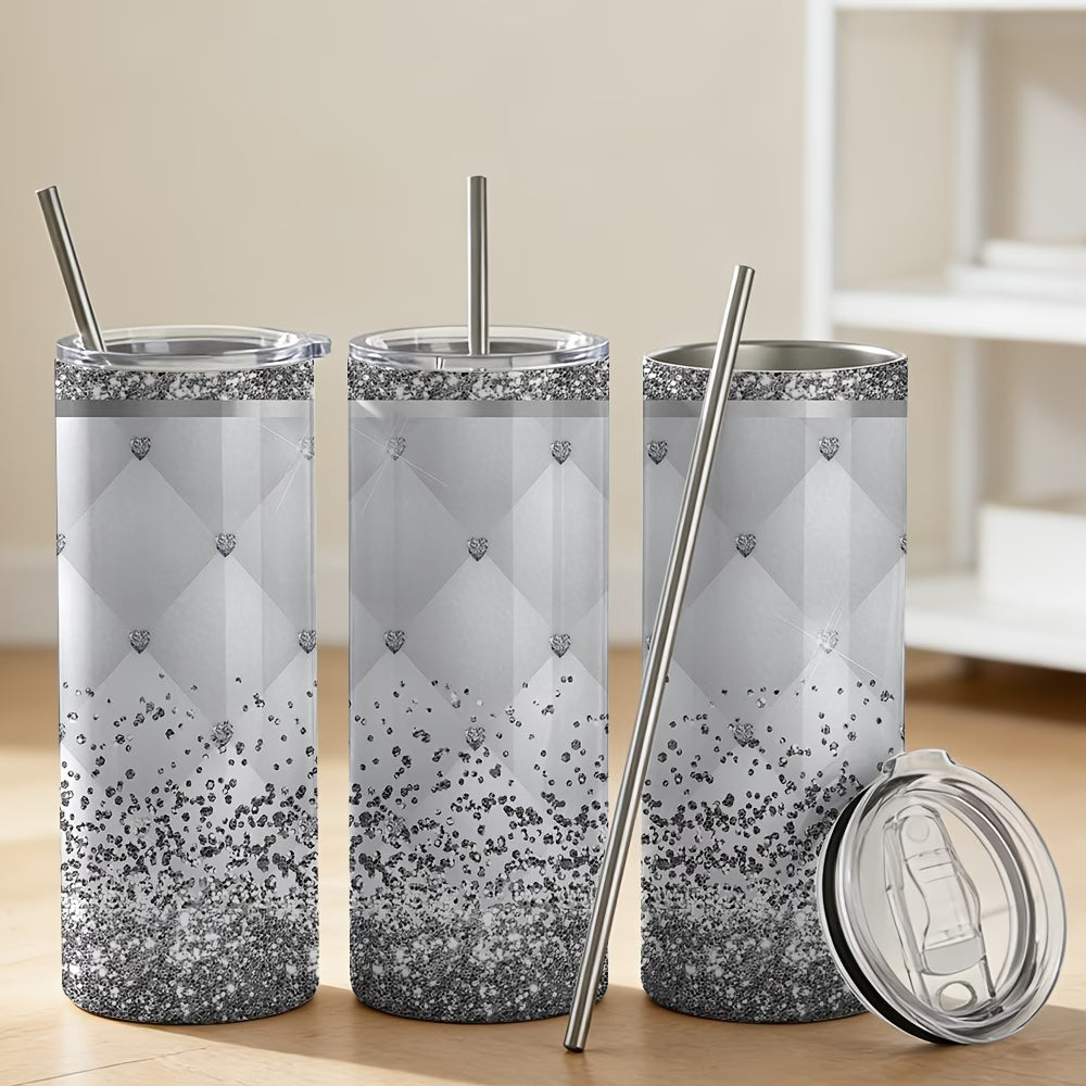 Glitter Stainless Steel Cups – Rhinestone Coffee Mugs Cute Strass Cup with Straw