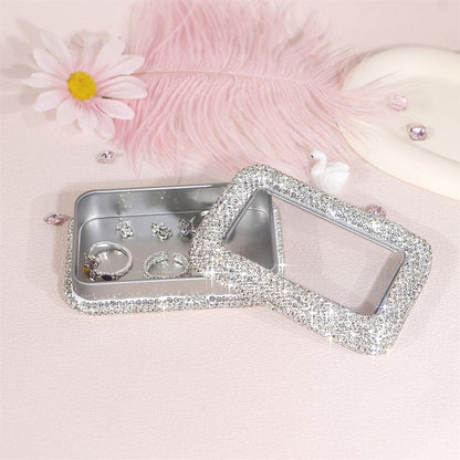 Storage Box – Rhinestone Jewelry Organizing Box Metal Storage Container for Rings & Earrings
