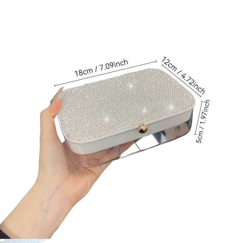 Storage Box – Luxury Rhinestone Jewelry Organizing Box Multi-Layer Storage Container for Accessories