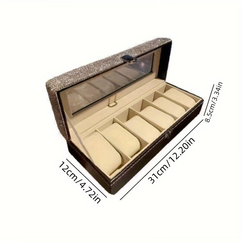 Storage Box – Luxury Rhinestone Watch Organizer Faux Leather Jewelry Storage Container