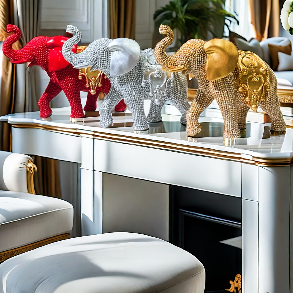 Lucky Elephant Statue – Mini Resin Animal Figurines Modern Home Decor