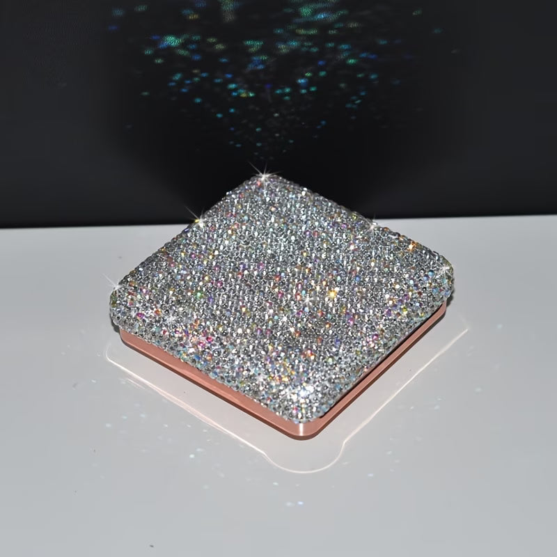 Storage Box – Luxury Diamond Powder Puff Organizer with Mini Mirror Cosmetic Storage Container