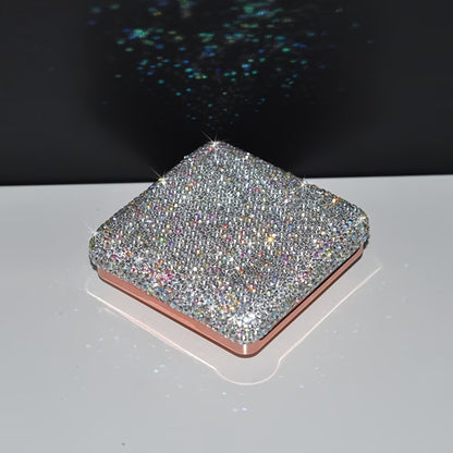 Storage Box – Luxury Diamond Powder Puff Organizer with Mini Mirror Cosmetic Storage Container