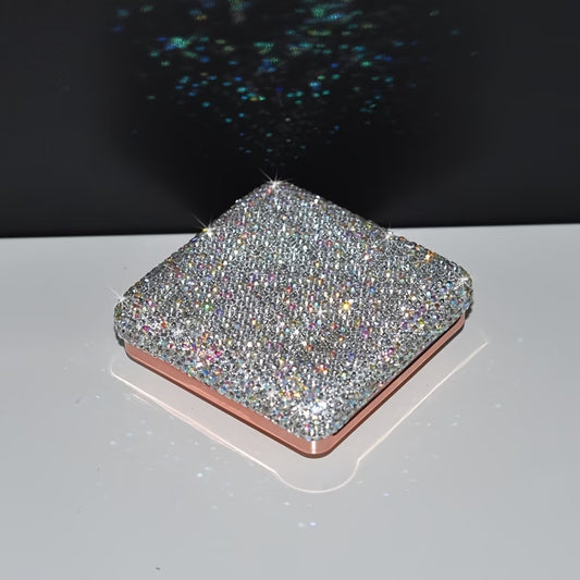 Storage Box – Luxury Diamond Powder Puff Organizer with Mini Mirror Cosmetic Storage Container