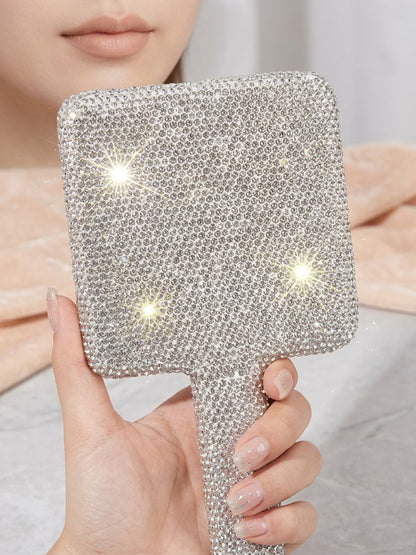 Luxury Rhinestone Vanity Mirror – Sparkling Handheld Makeup Mirror for Travel & Daily Use