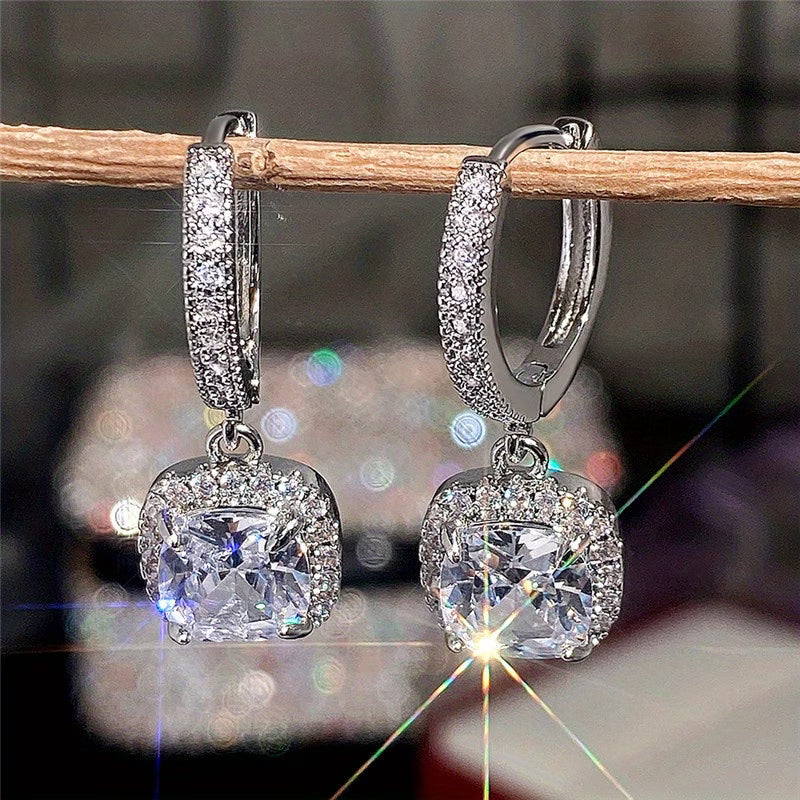 Elegant Square Zirconia Earrings – Artificial Earrings for Women Gold Plated Rhinestone Jewellery