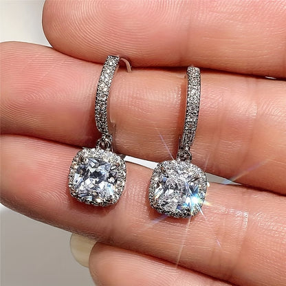 Elegant Square Zirconia Earrings – Artificial Earrings for Women Gold Plated Rhinestone Jewellery