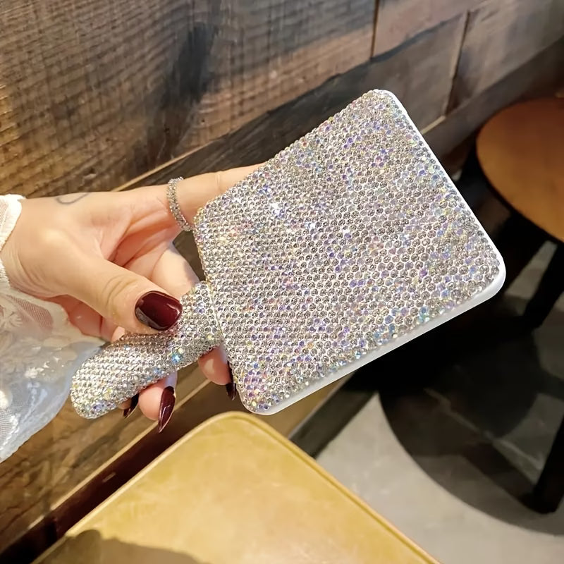 Luxury Rhinestone Vanity Mirror – Sparkling Handheld Makeup Mirror for Travel & Daily Use