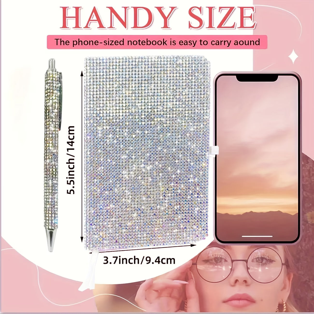 Sparkling Rhinestone Diary – Glitter Cover Notebook with Diamond Pen Set