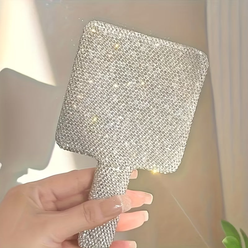Luxury Rhinestone Vanity Mirror – Sparkling Handheld Makeup Mirror for Travel & Daily Use