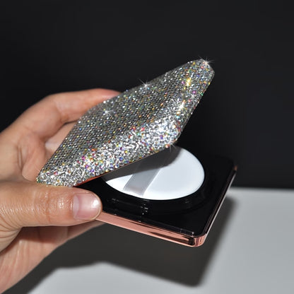 Storage Box – Luxury Diamond Powder Puff Organizer with Mini Mirror Cosmetic Storage Container