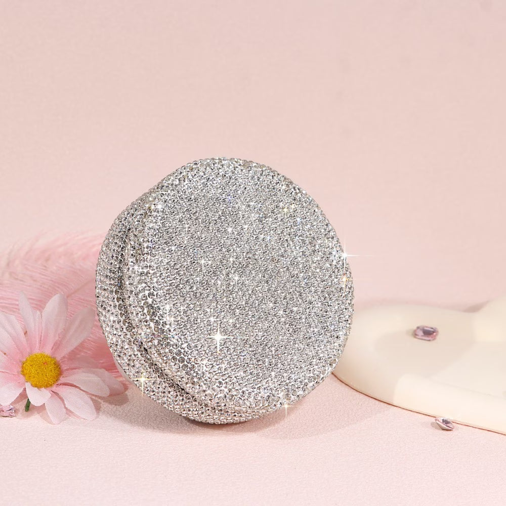 Storage Box – Round Jewelry Organizer with Glass Diamond Design Elegant Storage Container