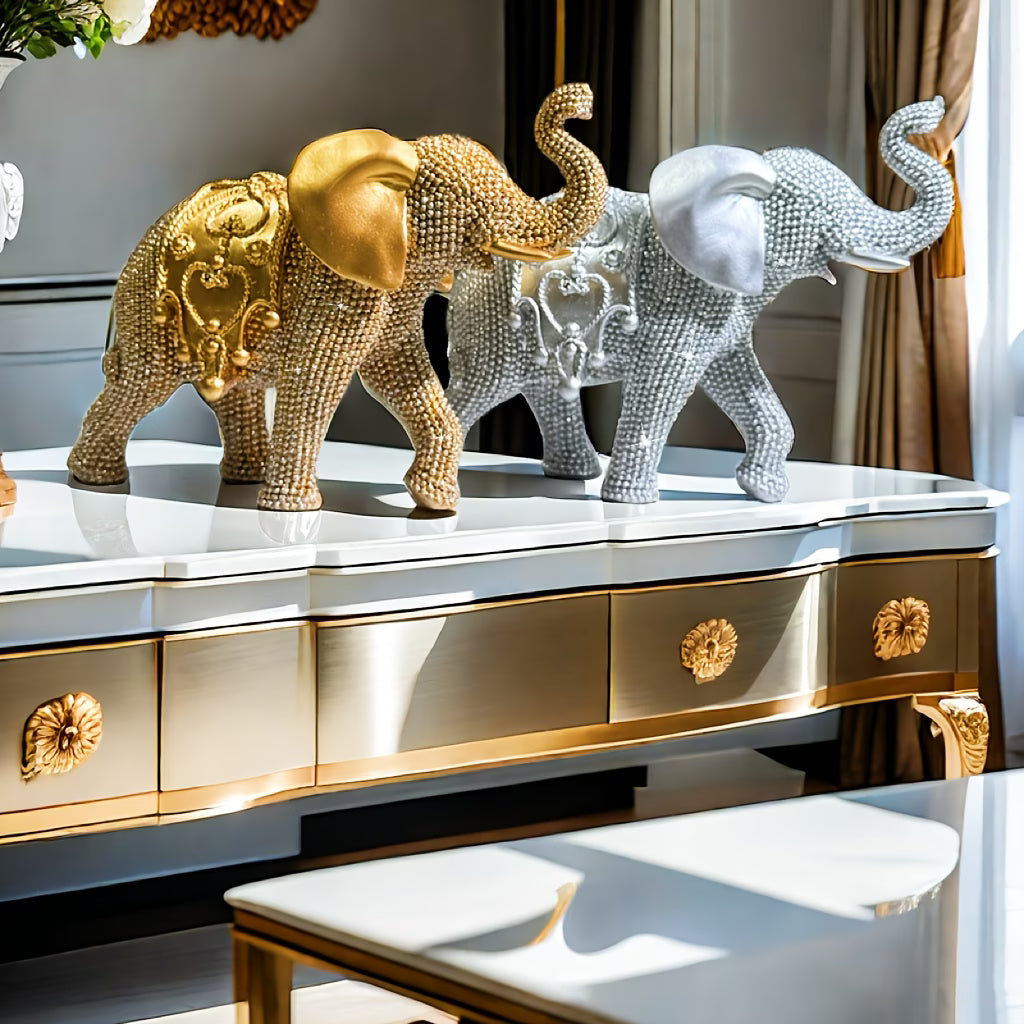 Lucky Elephant Statue – Mini Resin Animal Figurines Modern Home Decor