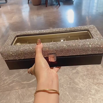 Storage Box – Luxury Rhinestone Watch Organizer Faux Leather Jewelry Storage Container