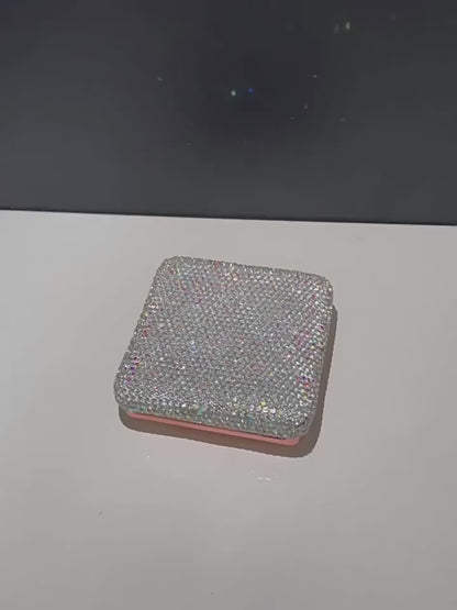 Storage Box – Luxury Diamond Powder Puff Organizer with Mini Mirror Cosmetic Storage Container