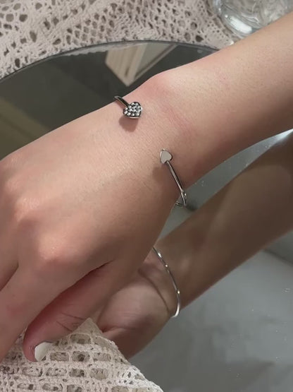 Heart-Shaped Rhinestone Bangles – Minimalist Artificial Bracelets for Women